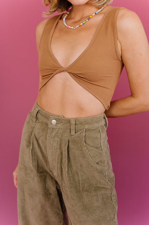 Twist & Shout Ribbed Brami// Caramel